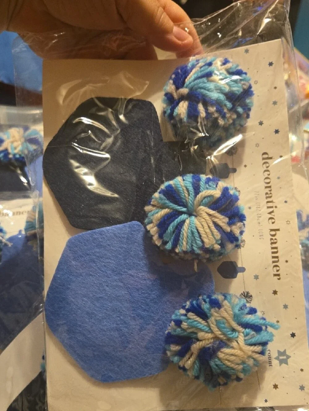 Blue Pom Pom Decorative Banner 6 Packs 844